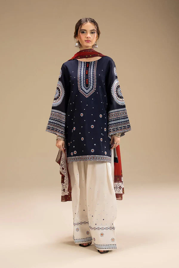 3 Piece - Unstitched Embroidered Dhanak Fabric with Printed Wool Shawl