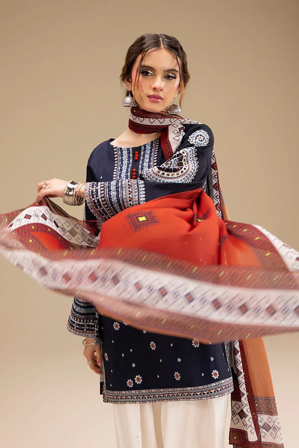 3 Piece - Unstitched Embroidered Dhanak Fabric with Printed Wool Shawl