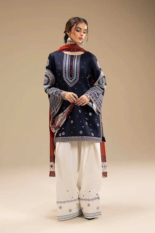 3 Piece - Unstitched Embroidered Dhanak Fabric with Printed Wool Shawl