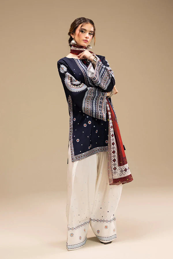3 Piece - Unstitched Embroidered Dhanak Fabric with Printed Wool Shawl