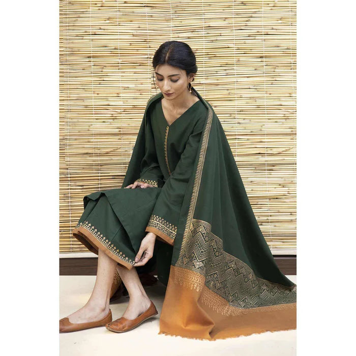 3 Piece - Unstitched Dhanak Fabric With Wool Shawl