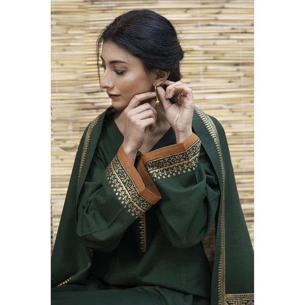 3 Piece - Unstitched Dhanak Fabric With Wool Shawl