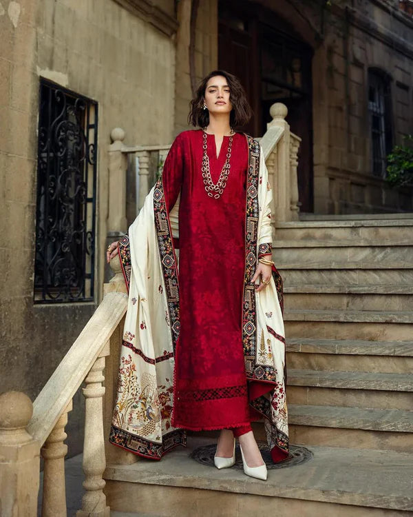 3 Piece - Unstitched Fully Embroidered Dhanak Fabric