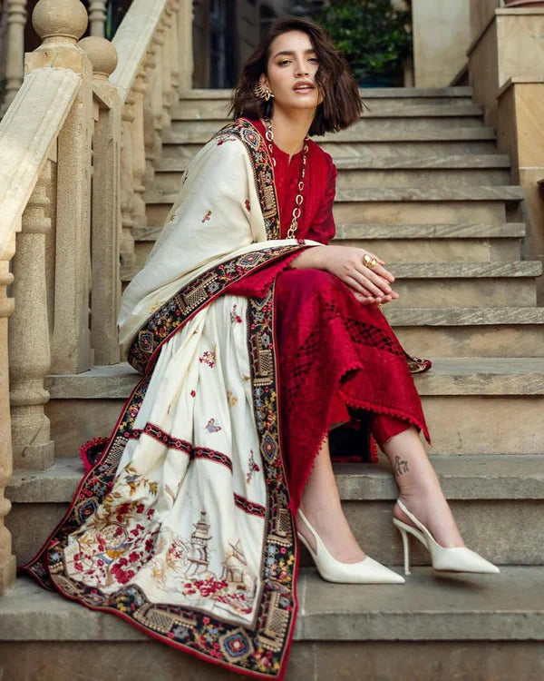 3 Piece - Unstitched Fully Embroidered Dhanak Fabric